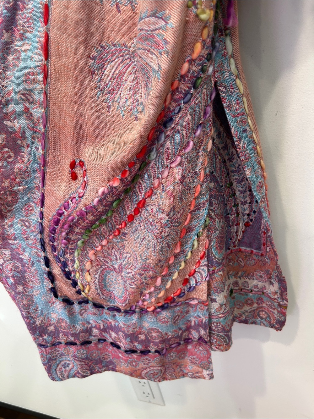 RAJ Boho Lavender & Peach Floral Embroidered Kimono duster rayon one size - Picture 8 of 13